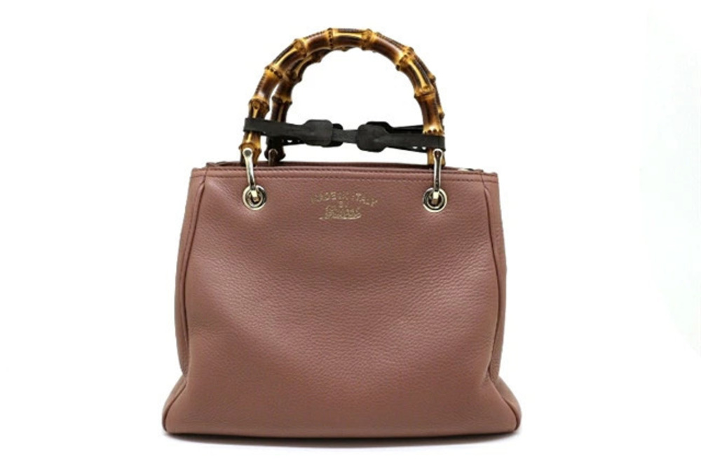 Gucci Bag Handbag Shoulder Bamboo Shopper Calfskin Pink